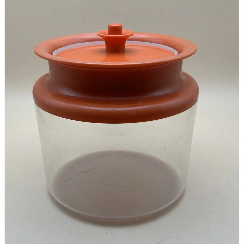Vtg 70s Tupperware Counterparts II Canister 3-3/4 Cups Clear Orange Push Button